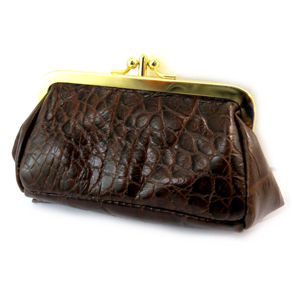 Porte-monnaie Cuir \'Frandi\' marron chocolat (croco) - [N4336]