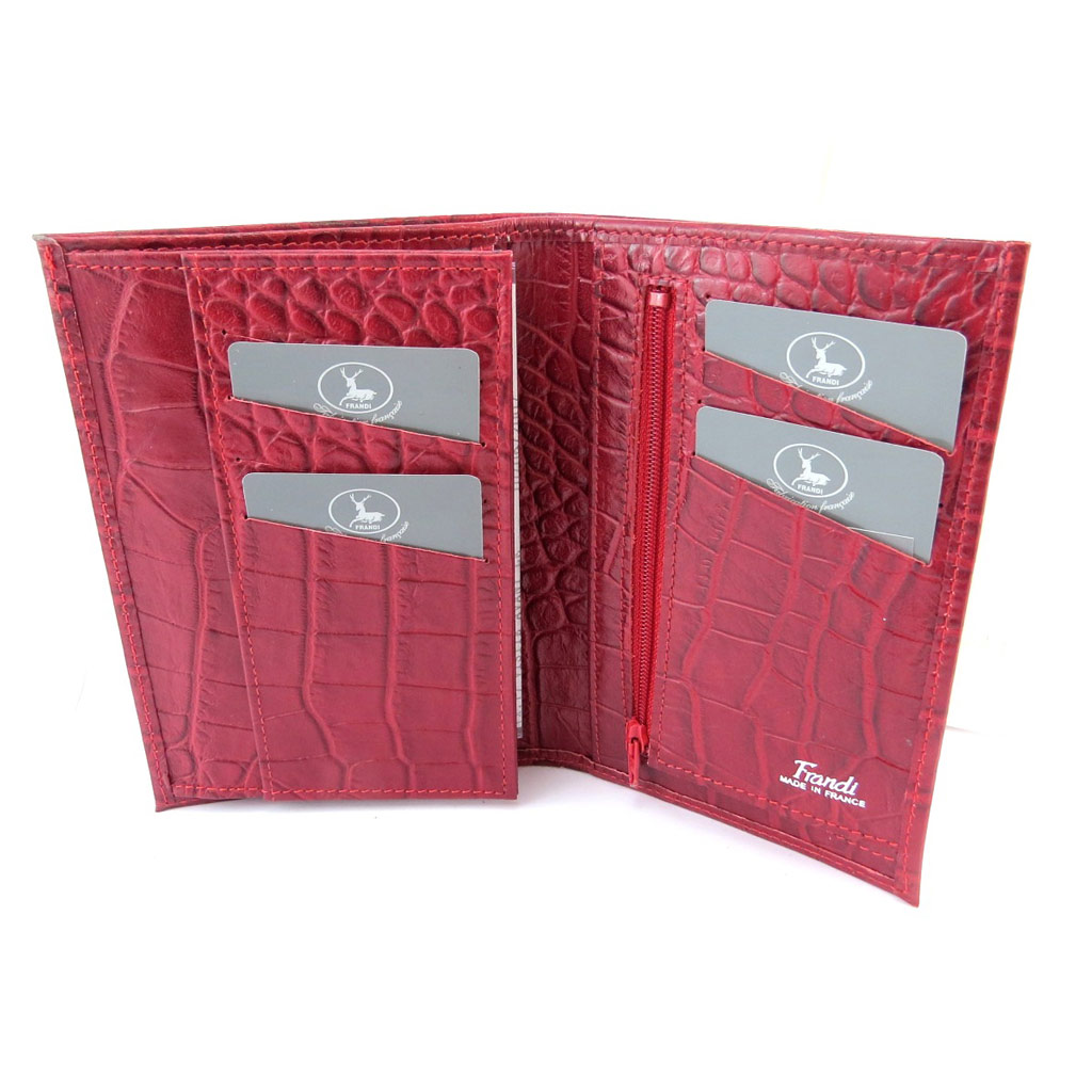 Portefeuille français cuir \'Frandi\' rouge (croco) - [N4373]