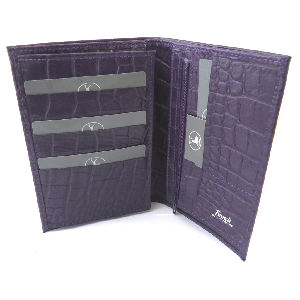 Portefeuille Cuir \'Frandi\' violet croco (cartes +) - [N4379]