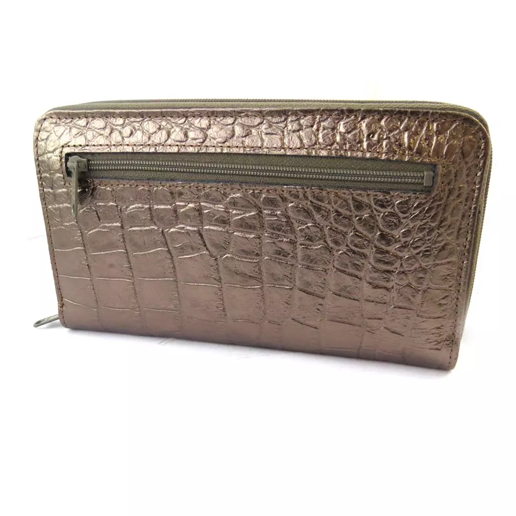 les trésors de lily Compagnon Cuir zippé 'Frandi' marron métal (croco) [N4388]