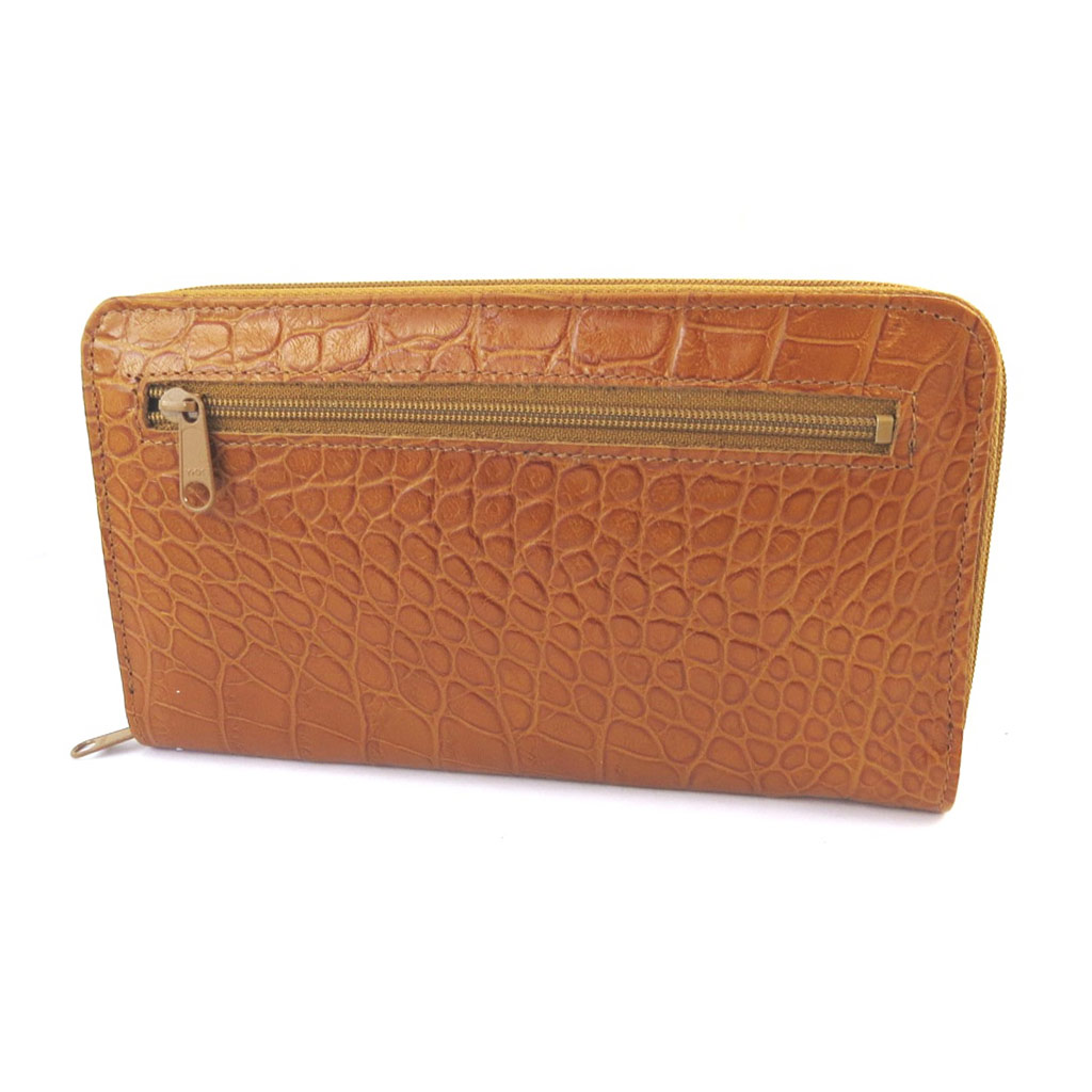 Compagnon Cuir zippé \'Frandi\' camel (croco) - [N4390]