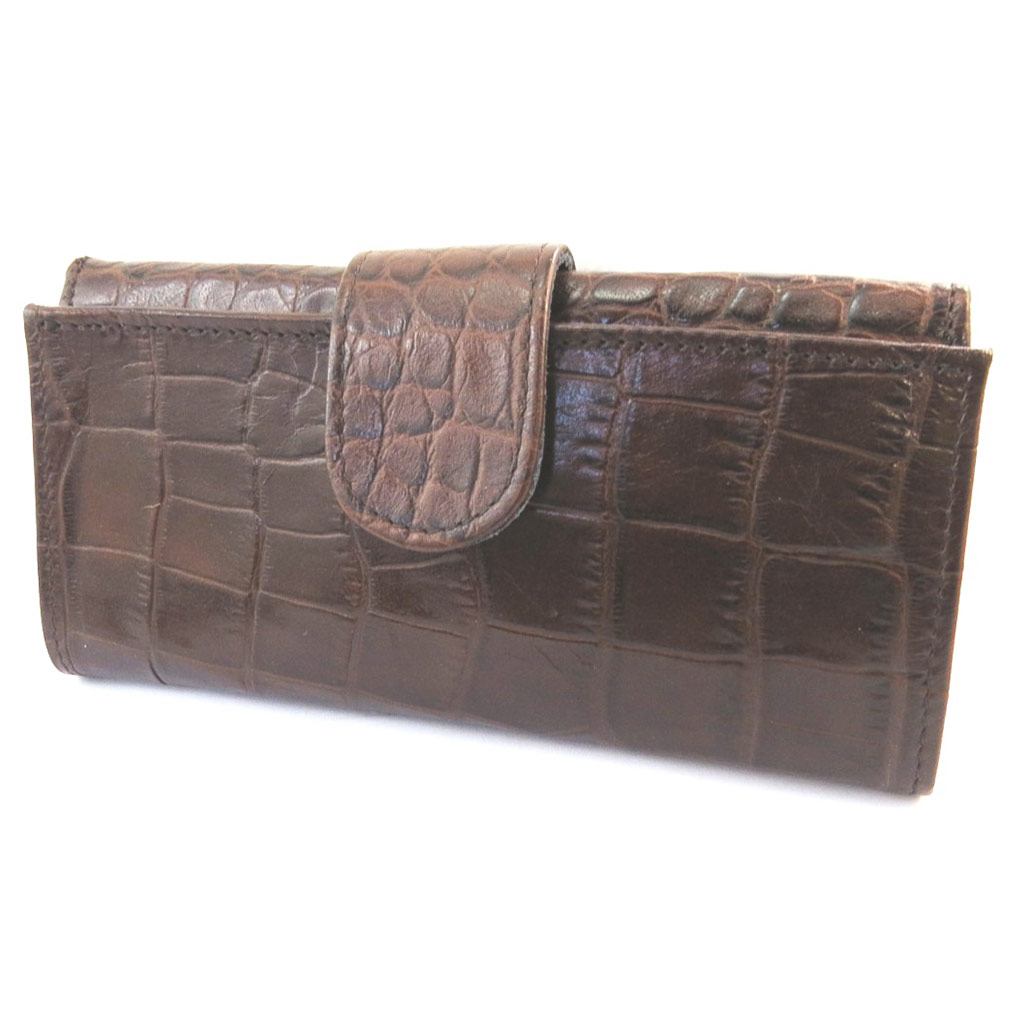 Grand porte-monnaie Cuir \'Frandi\' marron chocolat (croco) - [N4398]