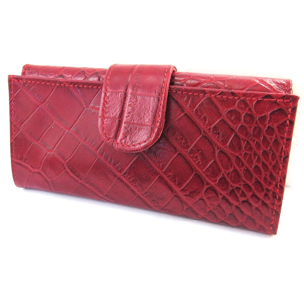 Grand porte-monnaie Cuir \'Frandi\' rouge (croco) - [N4399]