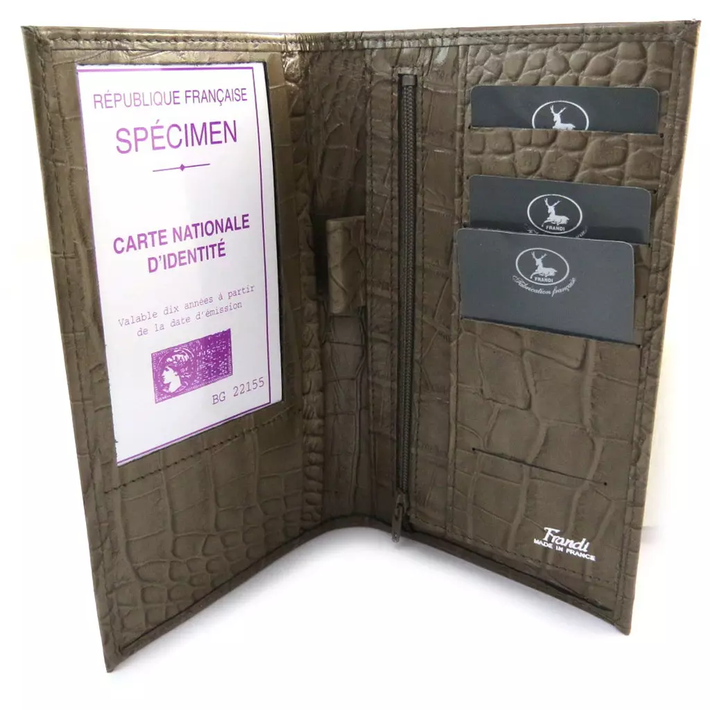 les trésors de lily Porte chéquier Cuir 'Frandi' taupe (croco) [N4440]