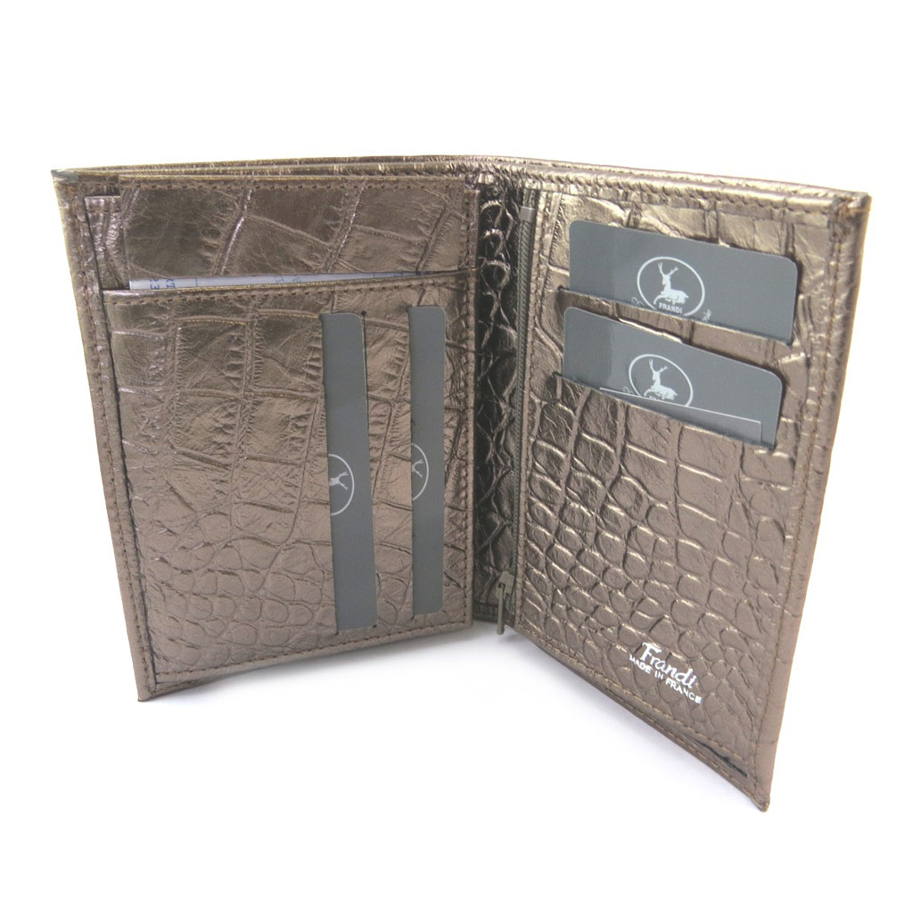 Portefeuille européen cuir \'Frandi\' marron métal (croco) - [N4460]