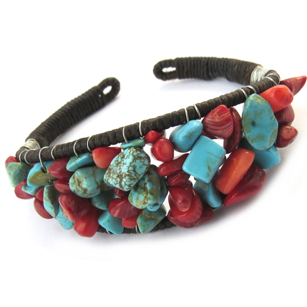 Bracelet créateur \'Minéralia\' turquoise corail - [N4632]