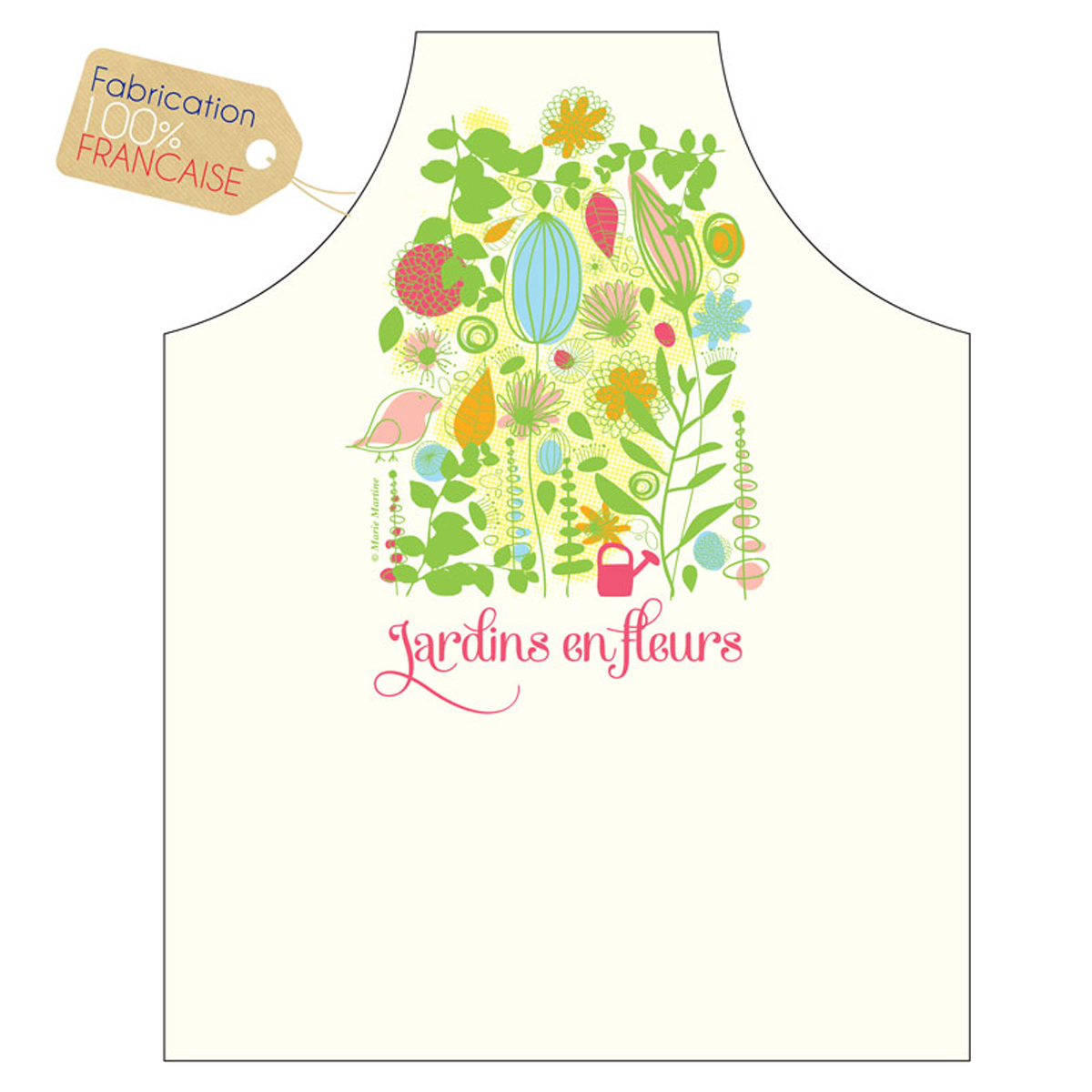 Tablier créateur \'Jardin en fleurs\' beige (main verte) - [N4810]
