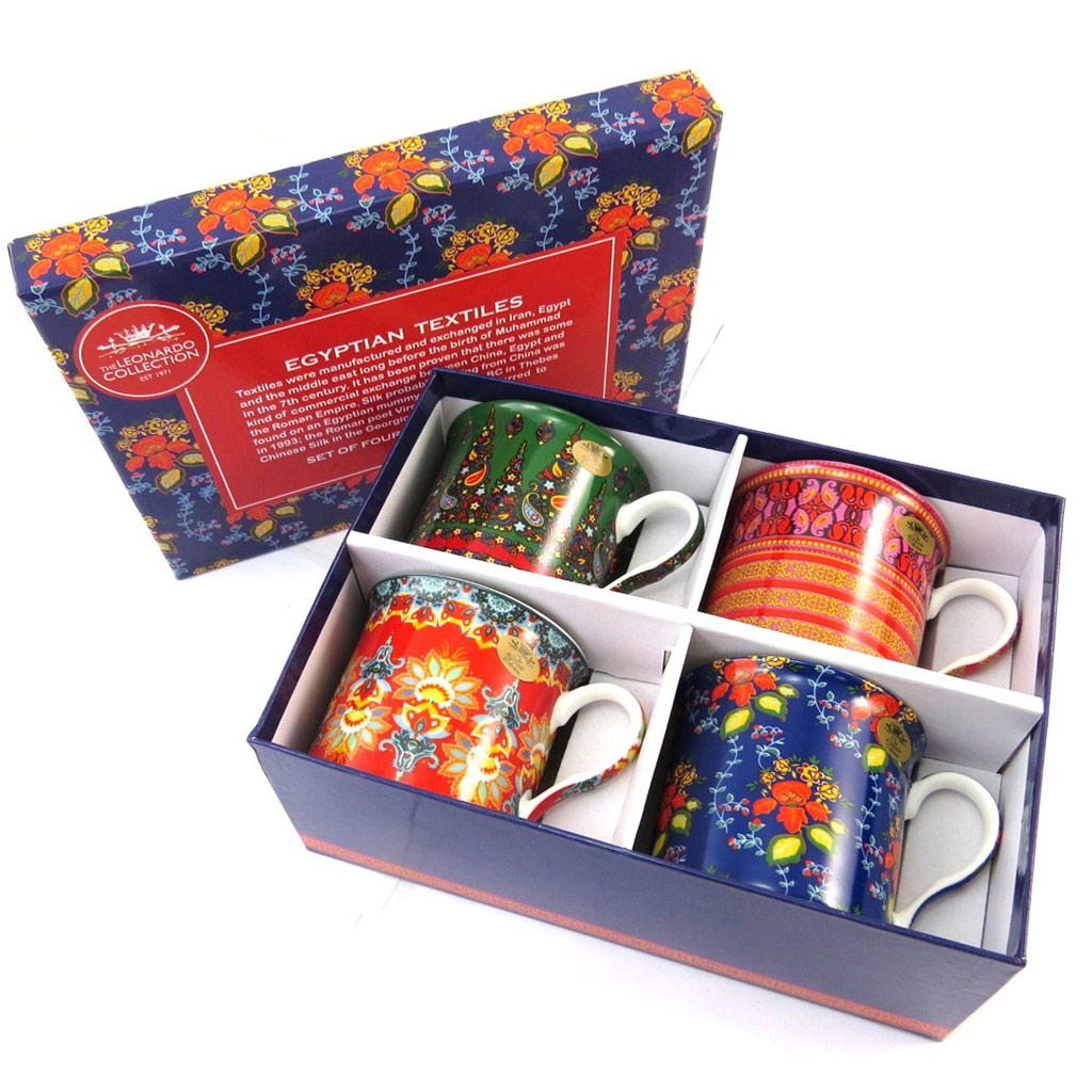 Coffret cadeau mugs porcelaine \'Egyptian Textile\' tutti frutti (4 mugs) - 8x9 cm - [N4825]