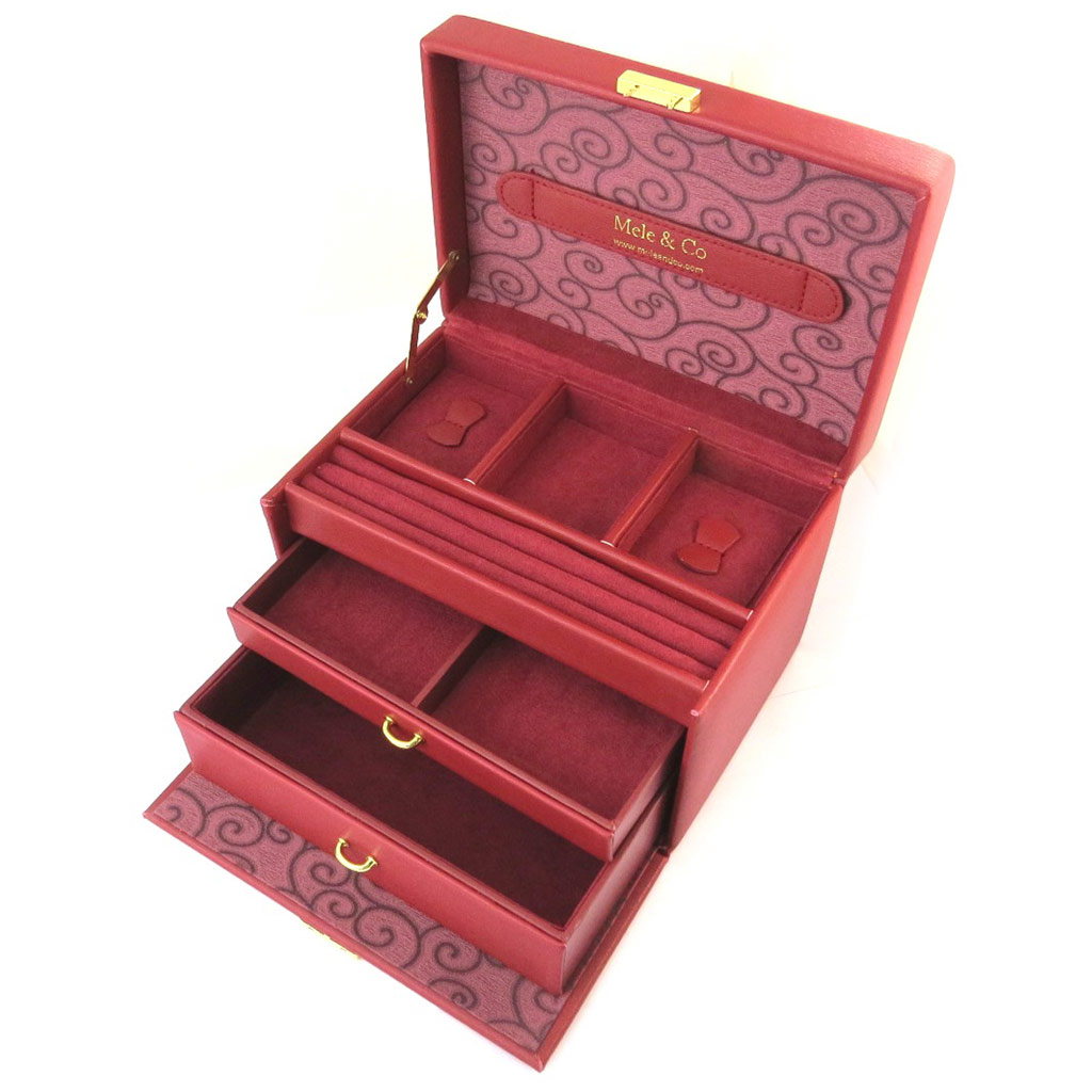 Coffret à Bijoux \'So British\' rouge arabesques - 22x145x145 cm - [N5286]