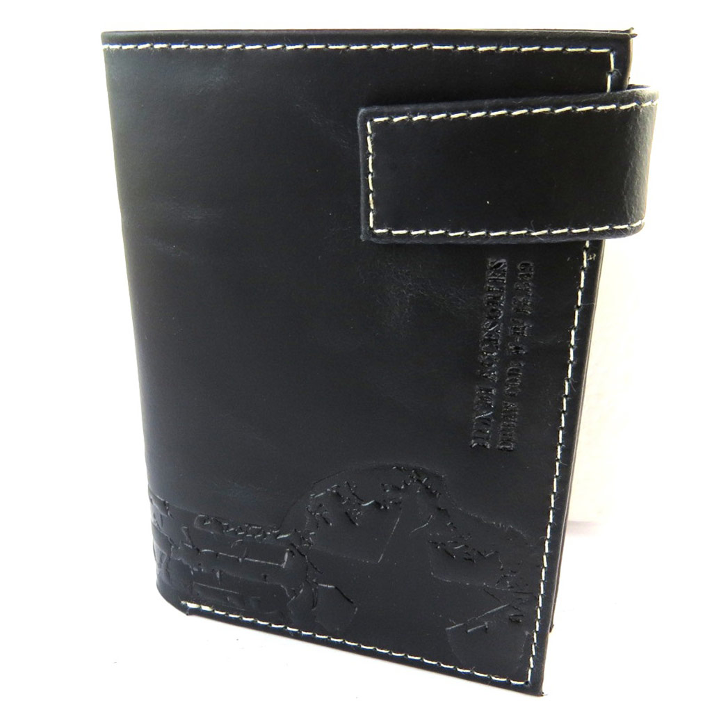Portefeuille européen cuir \'Mundi\' noir vintage - 125x95 cm - [N5789]