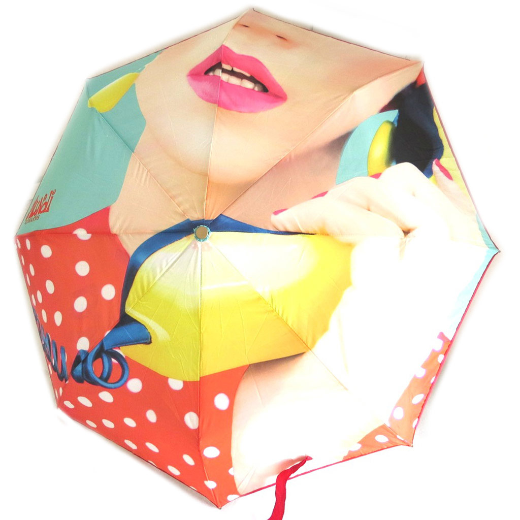 Parapluie mini manuel \'Mundi\' rouge vert (visage) - 215 cm - [N5795]