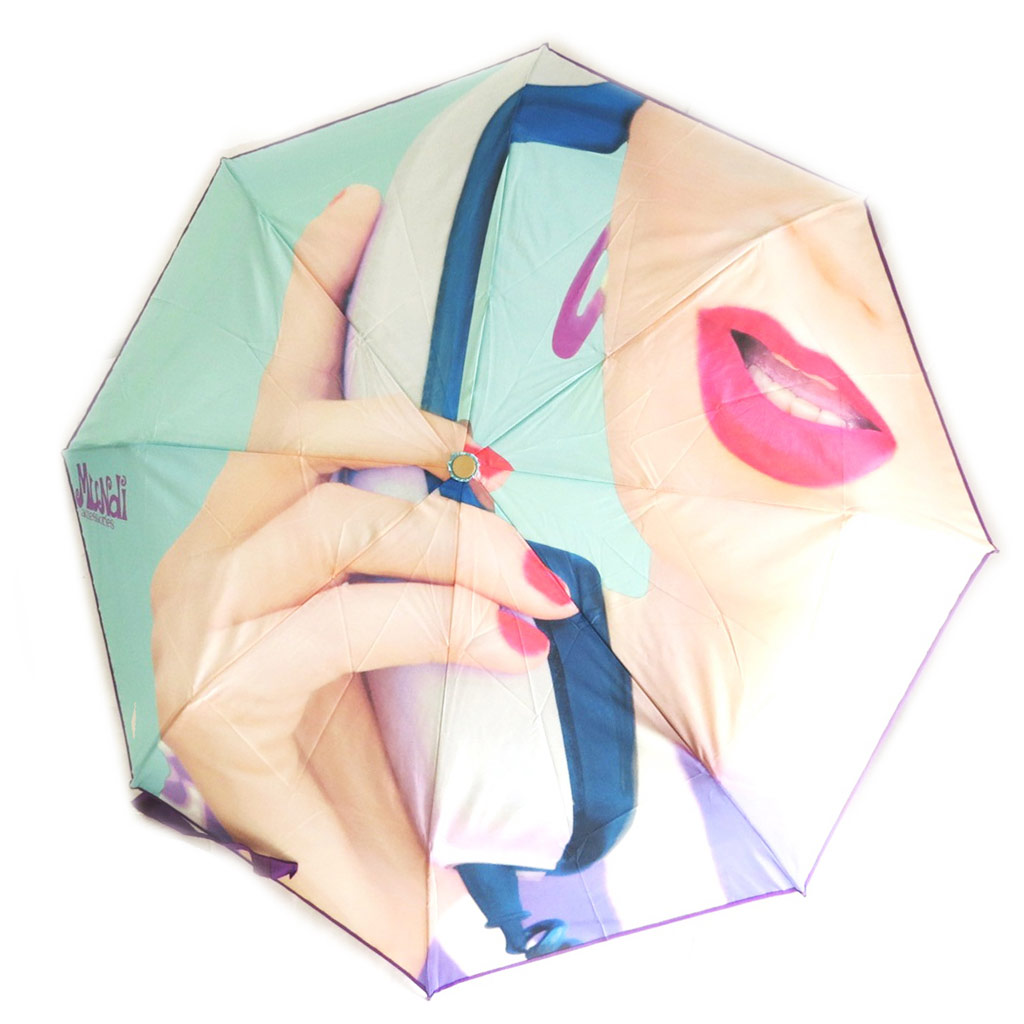 Parapluie mini manuel \'Mundi\' violet turquoise (visage) - 215 cm - [N5796]