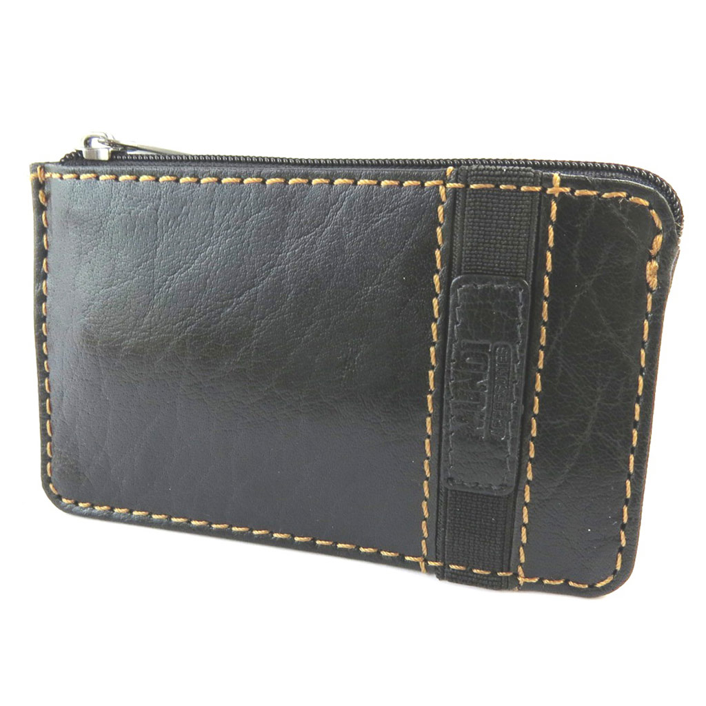 Porte-monnaie cuir \'Mundi\' noir vintage - 12x72 cm - [N5814]