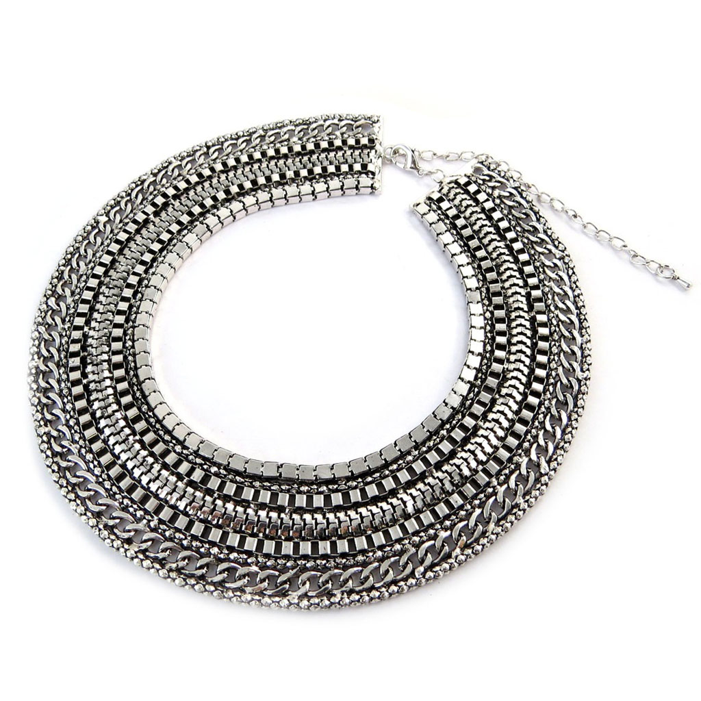 Collier Créateur \'Cléopatra\' argenté  - [N7037]