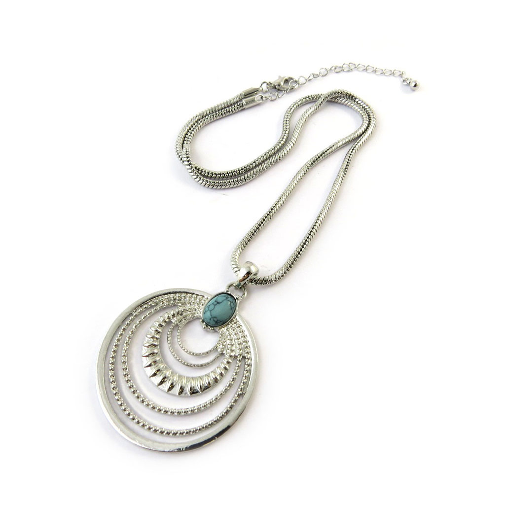 Collier \'Navajos\' turquoise argenté - [N7045]
