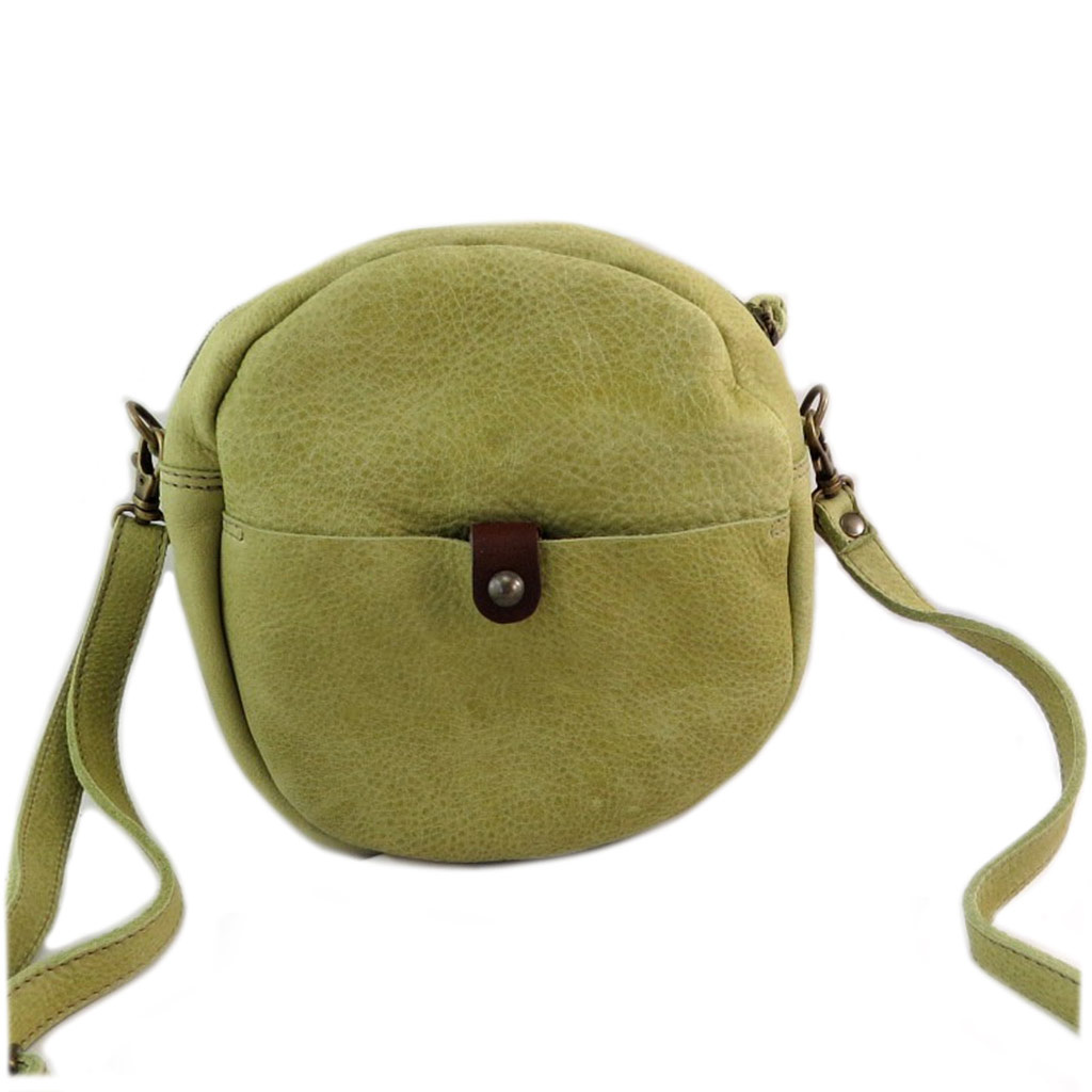 Sac artisanal cuir \'Soleil du Sud\' vert vintage - 20x9 cm - [N7921]