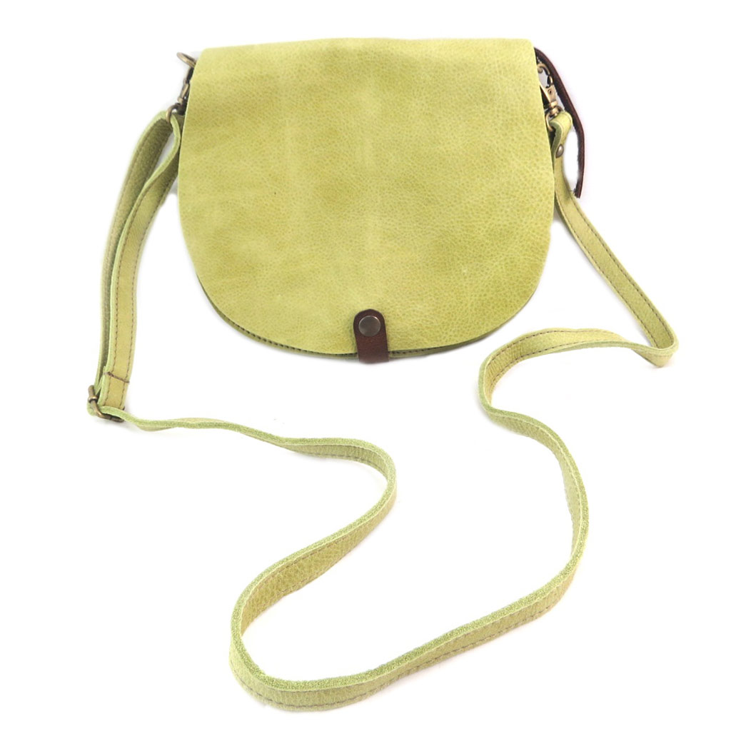 Sac artisanal cuir \'Soleil du Sud\' vert vintage (multi-compartiments)- 23x20x9 cm - [N7923]