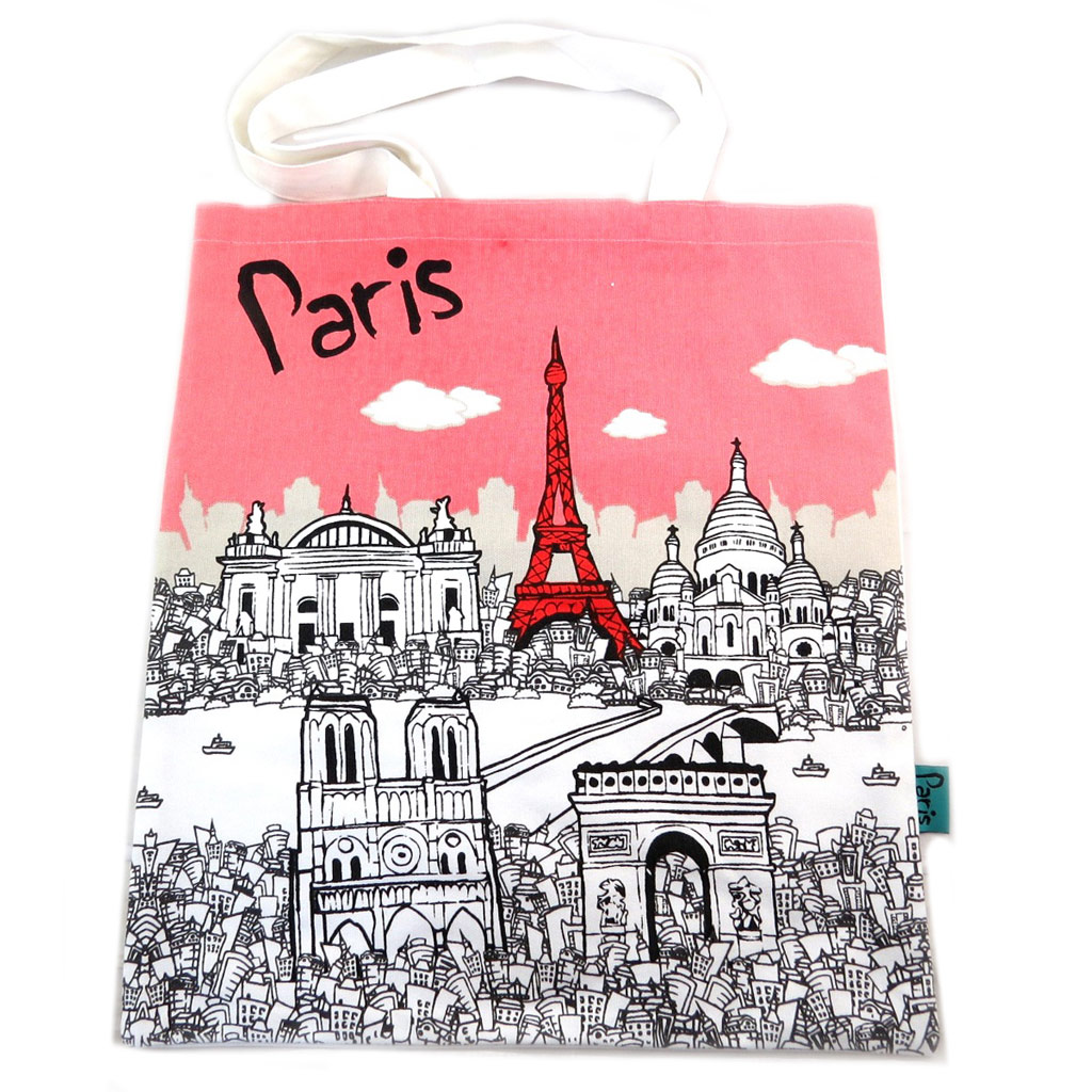Sac coton / tote bag \'Paris\' rose blanc - 445x38 cm - [N7931]