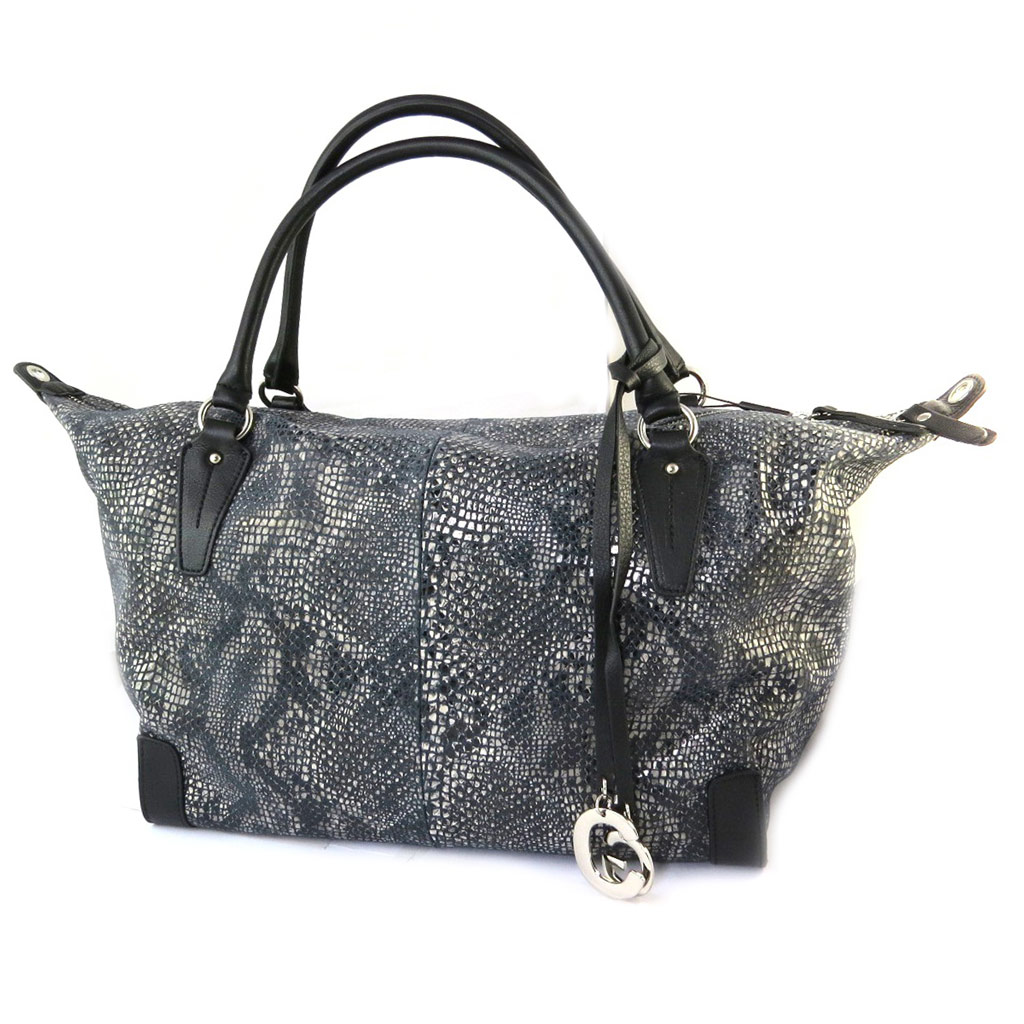 Sac cuir \'Gianni Conti\' noir (motif python) - 34x23x15 cm - [N8049]