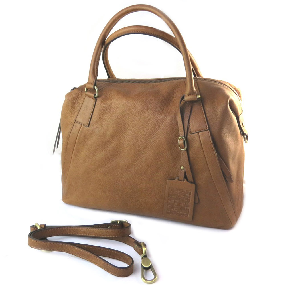 Sac femme cuir à bandoulière, marque GIANNI CONTI, couleur cognac