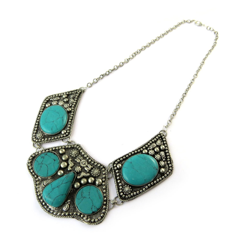 Collier Créateur \'Navajos\' turquoise argenté - [N8155]