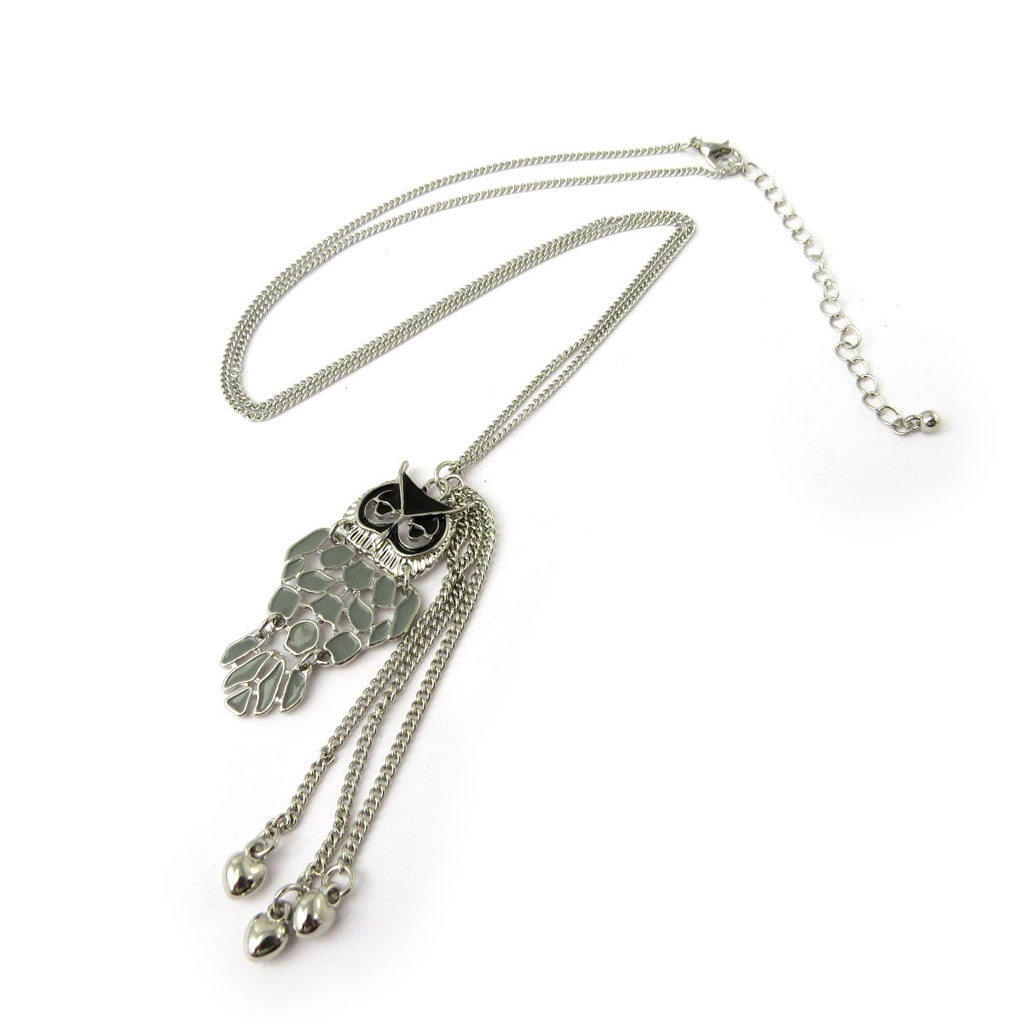 Sautoir \'Chouette\' gris argenté - [N8178]