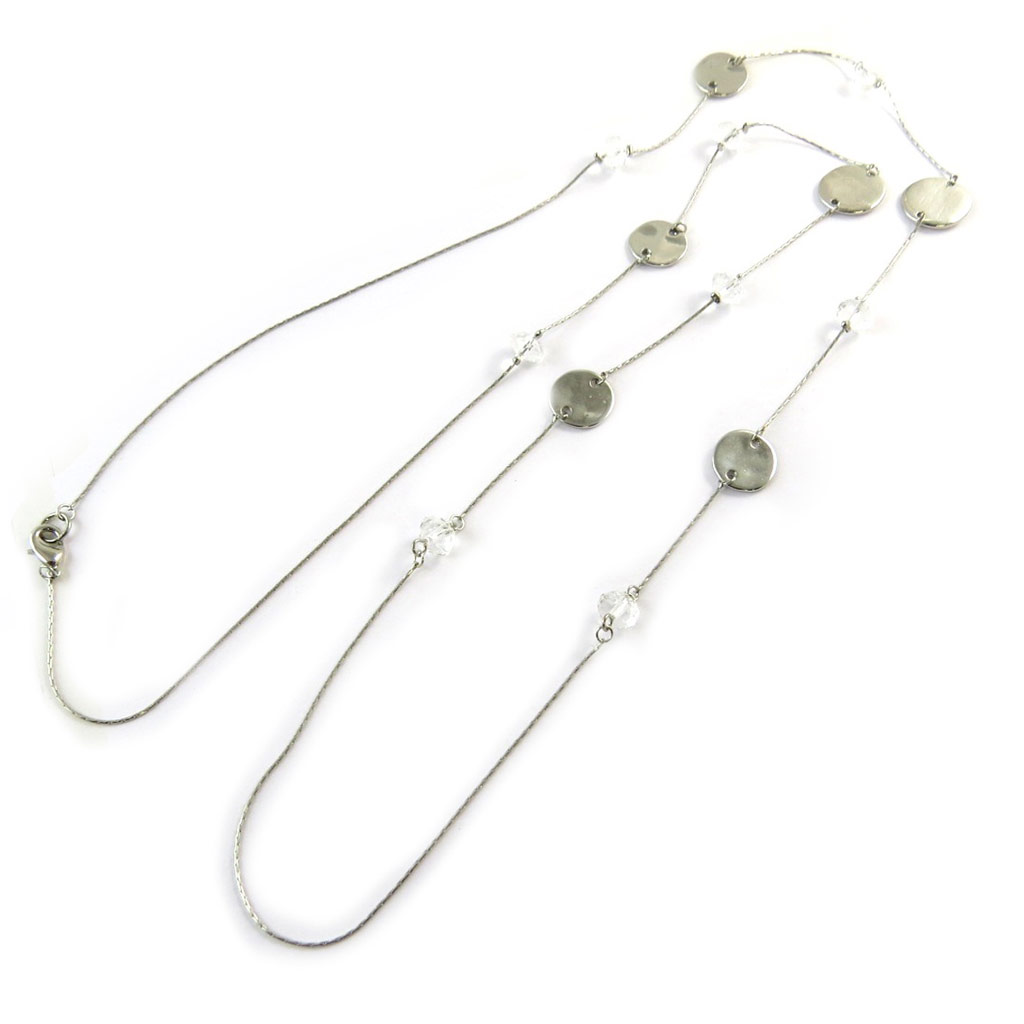 Collier sautoir \'Scarlett\' blanc argenté - [N8446]