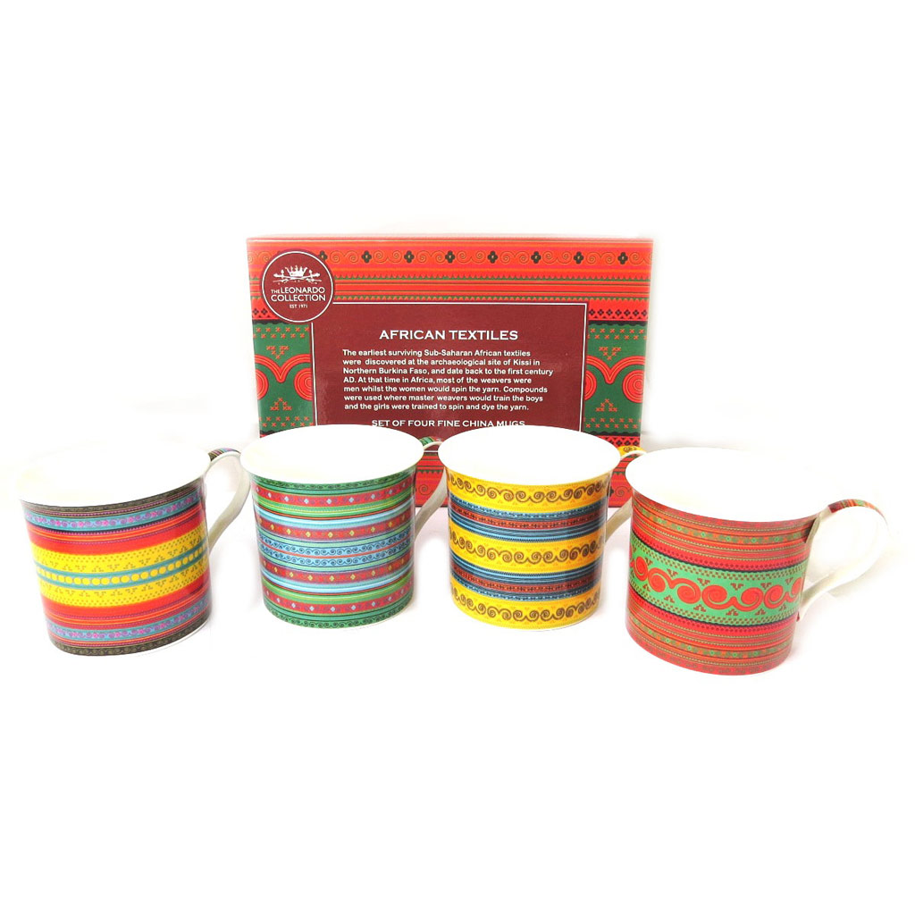 Coffret cadeau mugs porcelaine \'African Textile\' multicolore (4 mugs) - 85x85 mm - [N8505]