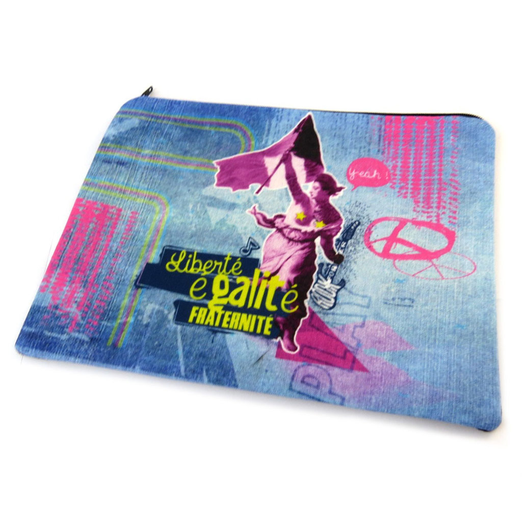 Trousse à maquillage \'Liberté, Egalité, Fraternité Relooké\' bleu rose - 23x17 cm - [N8560]