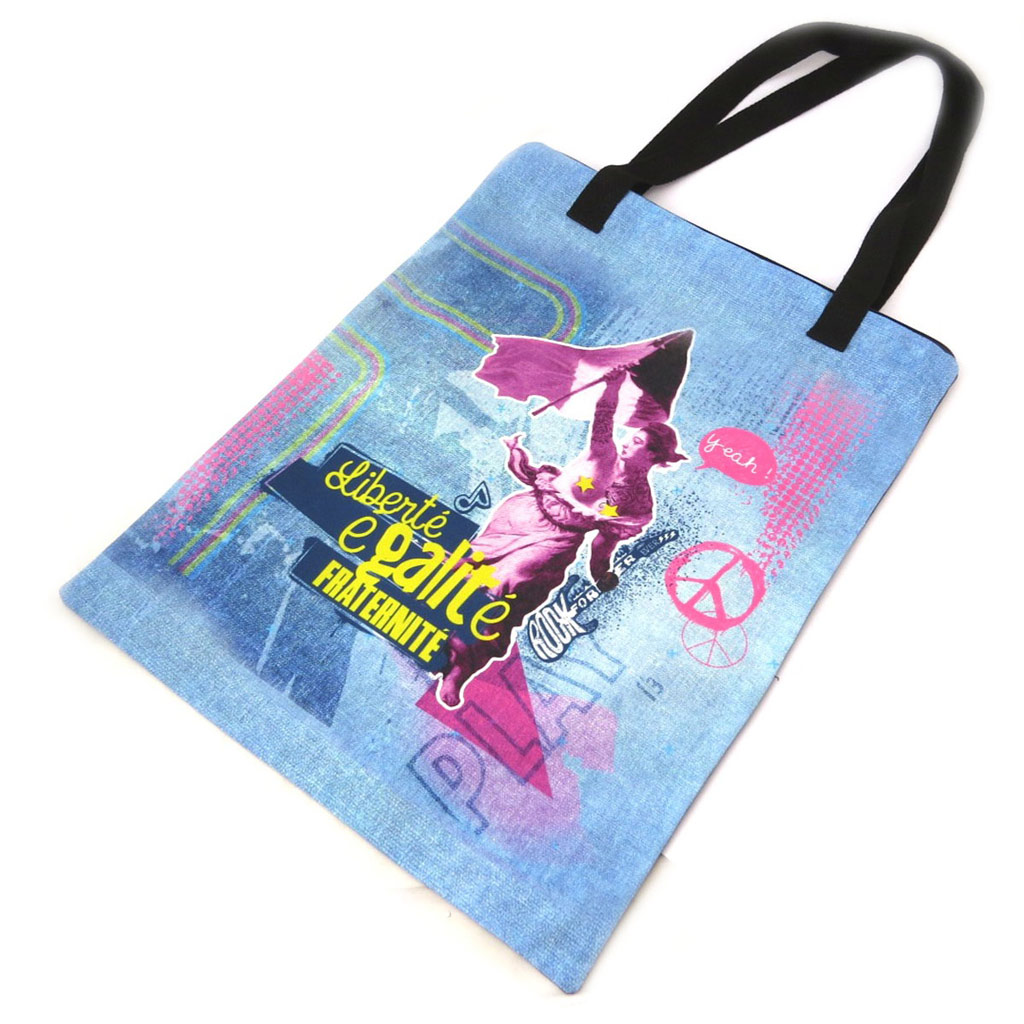 Sac shopping \'Liberté, Egalité, Fraternité Relooké\' bleu - 43x34 cm - [N8575]