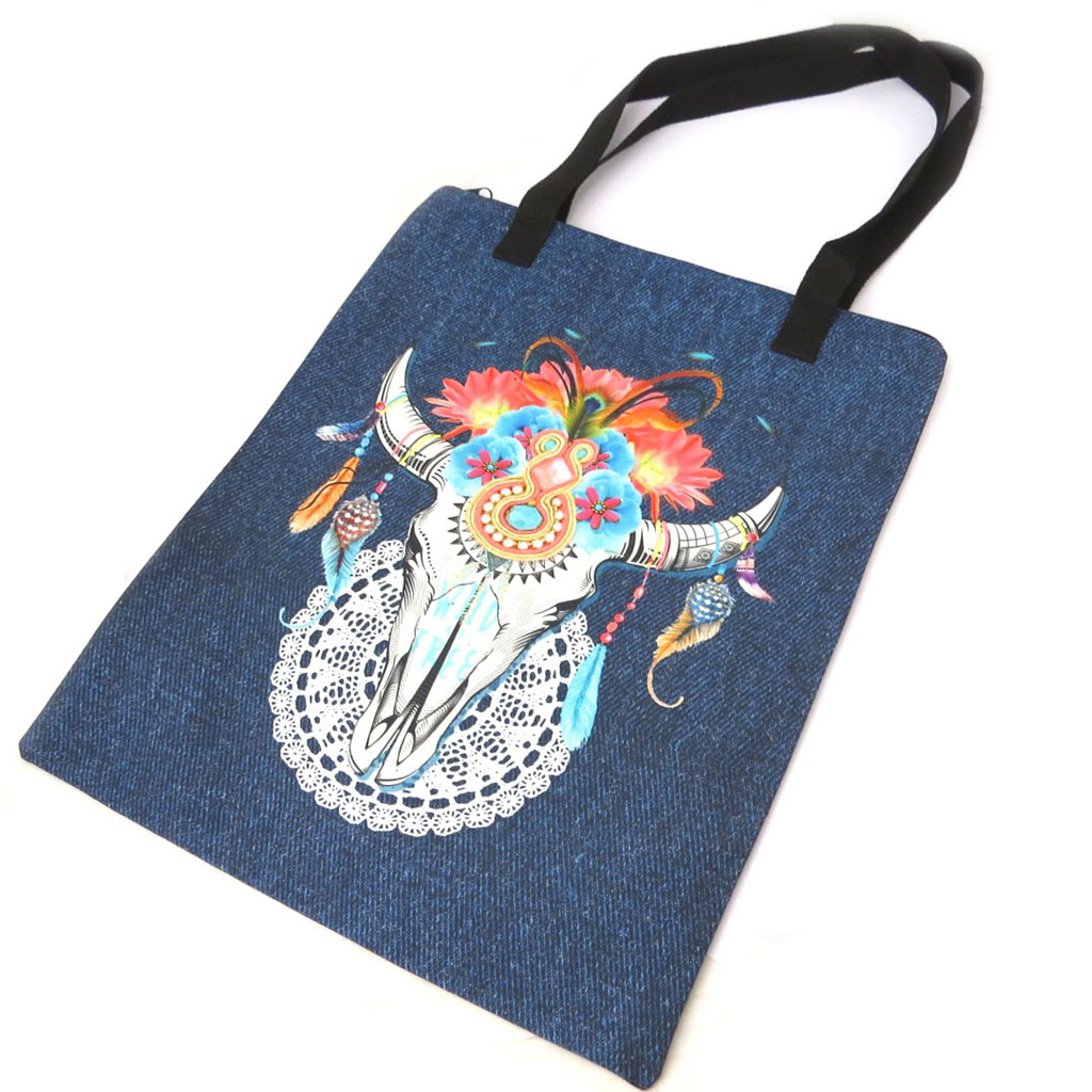 Sac shopping \'Navajos\' bleu - 43x34 cm - [N8591]
