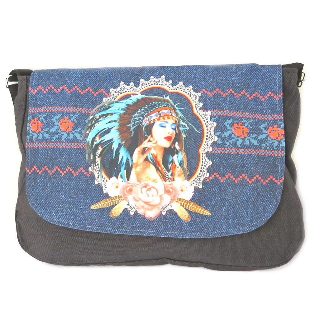 Sac besace \'Navajos\' bleu noir - 36x28x7 cm - [N8594]
