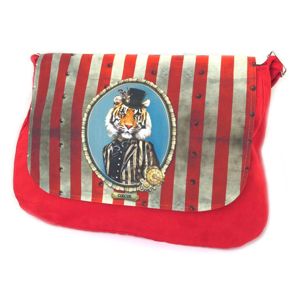 Sac besace \'Circus Tiger\' rouge - 36x28x7 cm - [N8596]