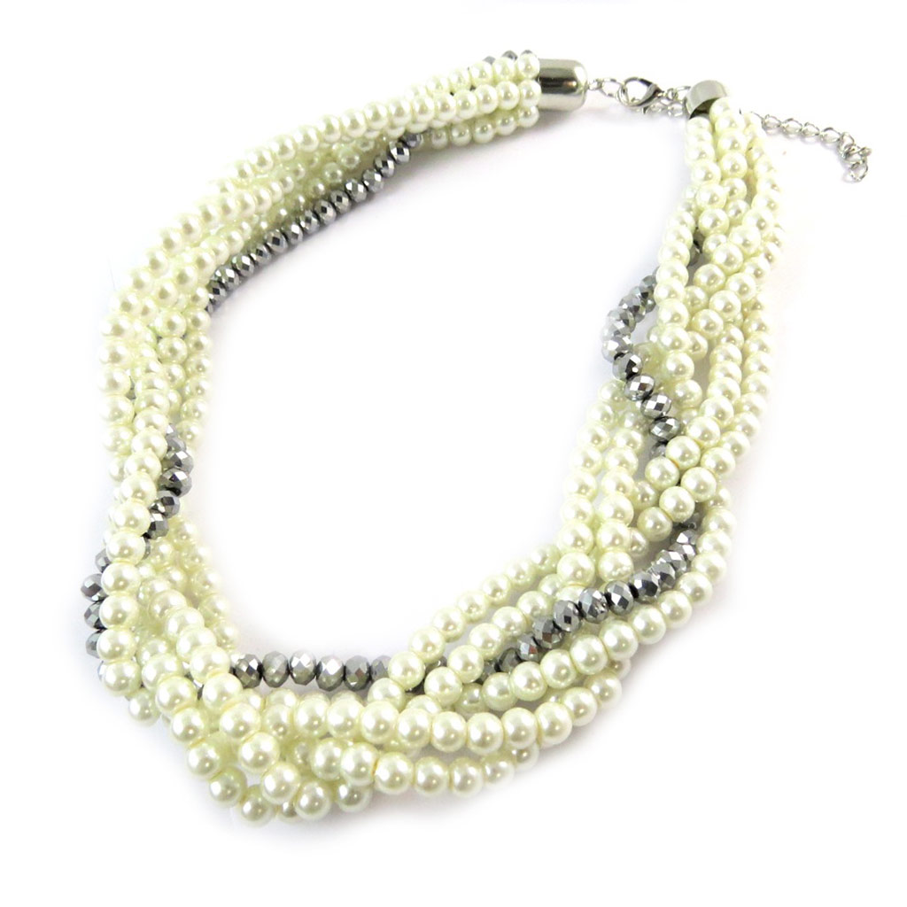 Collier créateur \'Sissi\' ivoire gris  - [N8852]