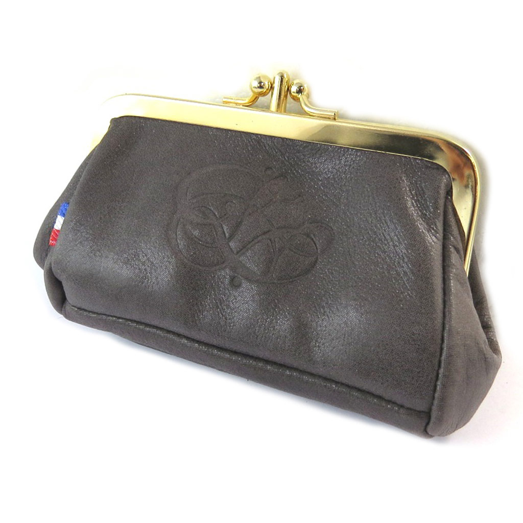 Porte-monnaie cuir pailleté \'Les Trésors De Lily\' gris fumé (2 compartiments) - 125x7x45 cm - [N8923]