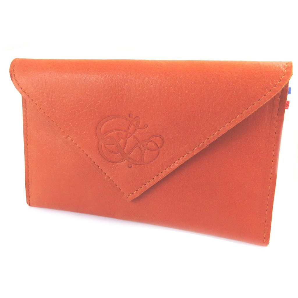 Porte-papier enveloppe cuir pailleté \'Les Trésors De Lily\' orange corail - 16x8x3 cm - [N8973]