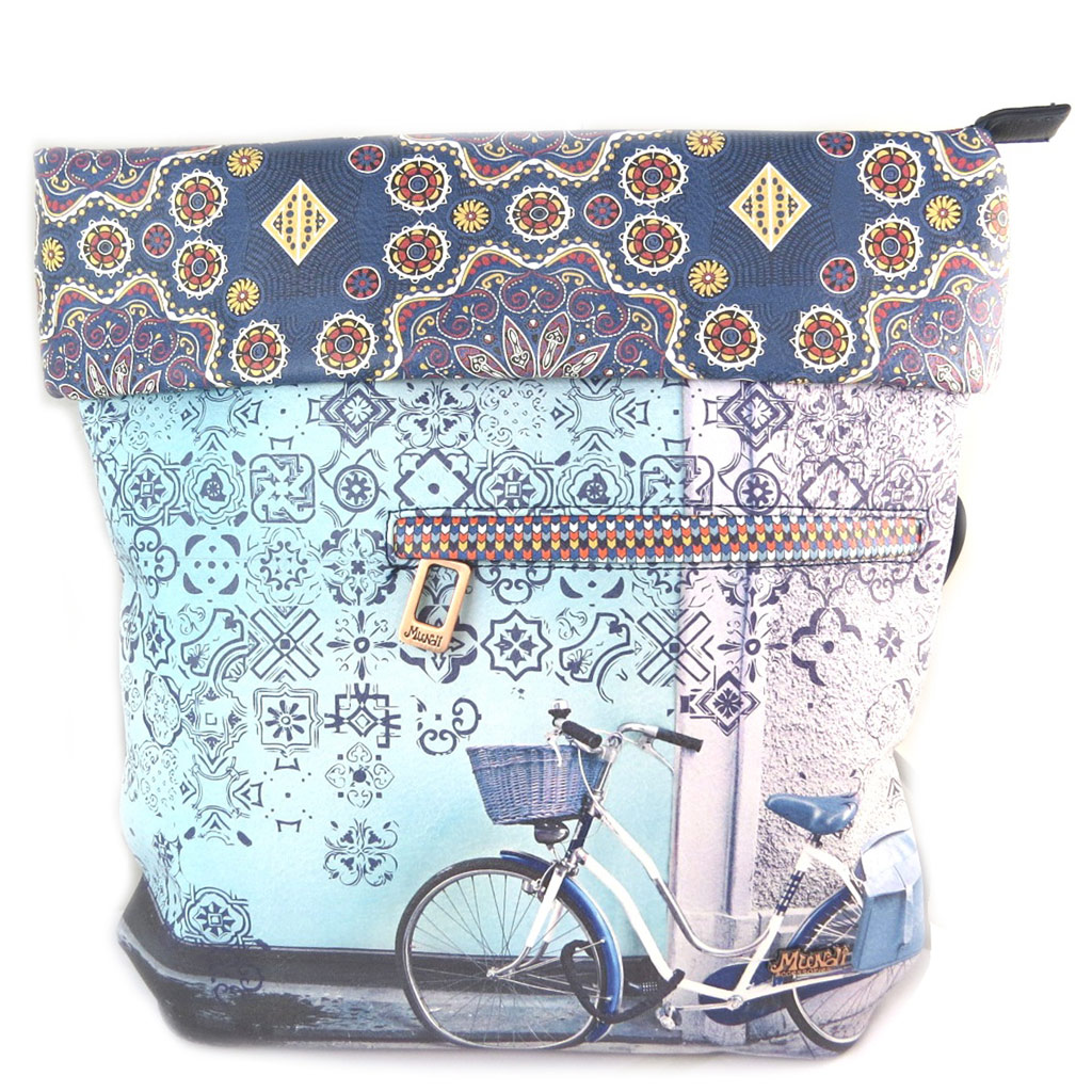 Sac créateur \'Mundi\' bleu (bicyclette) - 33x31x10 cm - [N9047]
