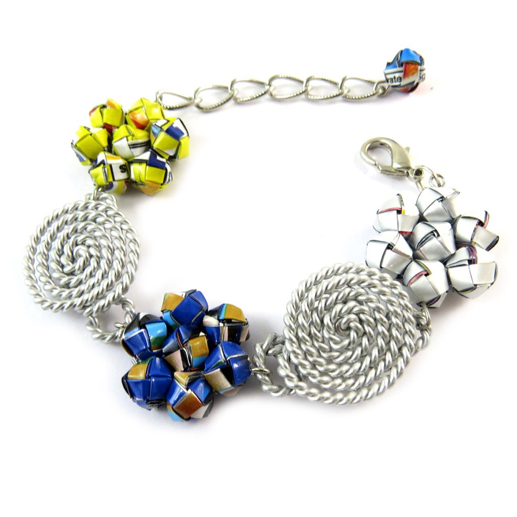 Bracelet artisanal \'New Life\' jaune bleu (fait main) - [N9515]
