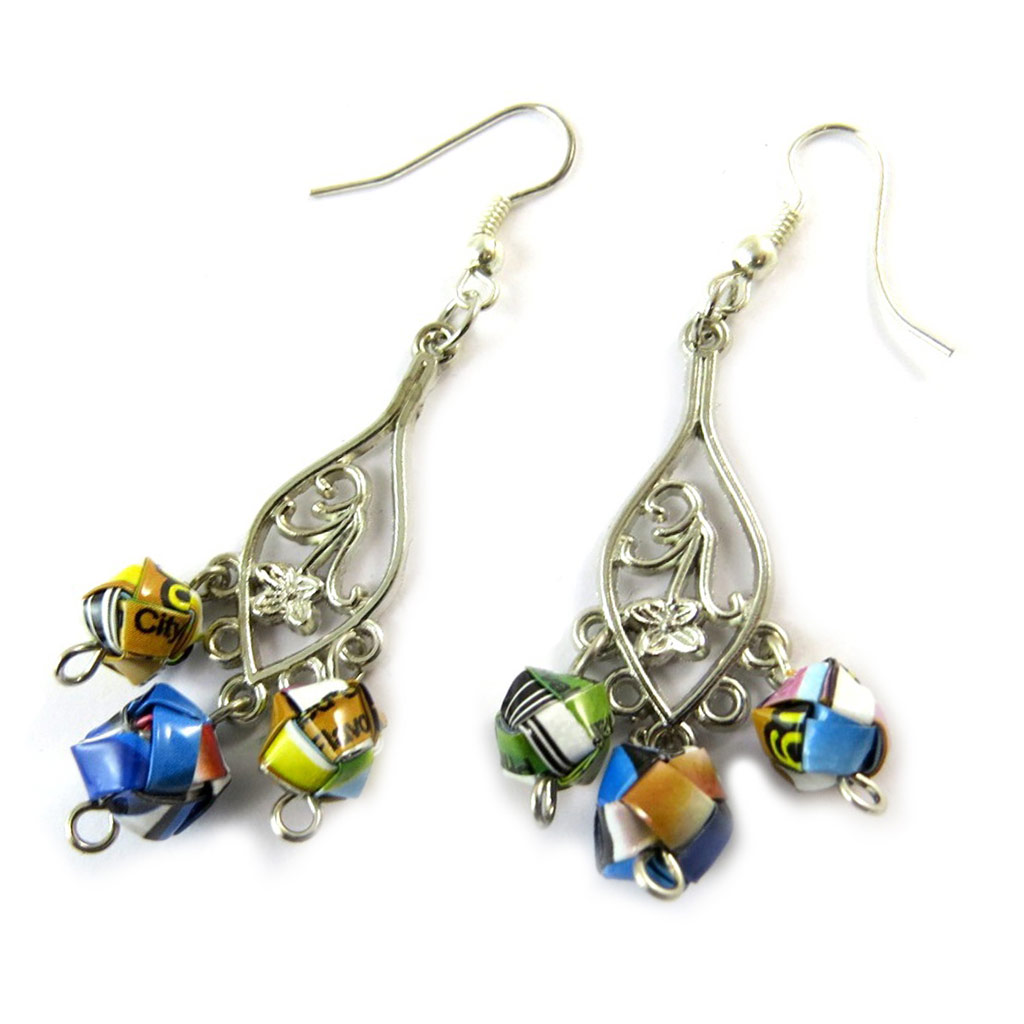 Boucles d\'oreilles artisanales \'New Life\' multicolore (fait main) - [N9517]