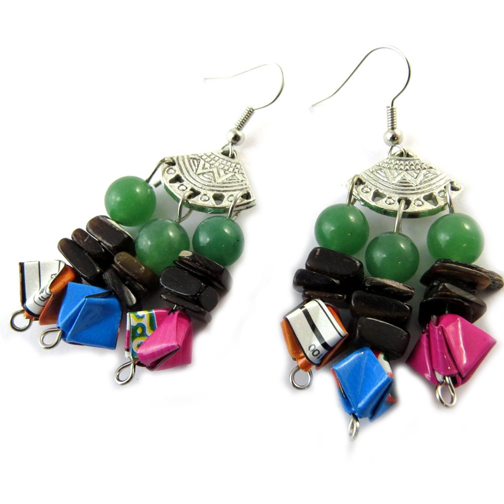 Boucles d\'oreilles artisanales \'New Life\' multicolore (fait main) - [N9530]
