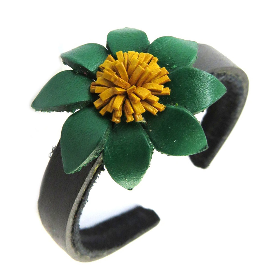 Bracelet artisanal cuir \'New Life\' vert (fait main) - [N9550]