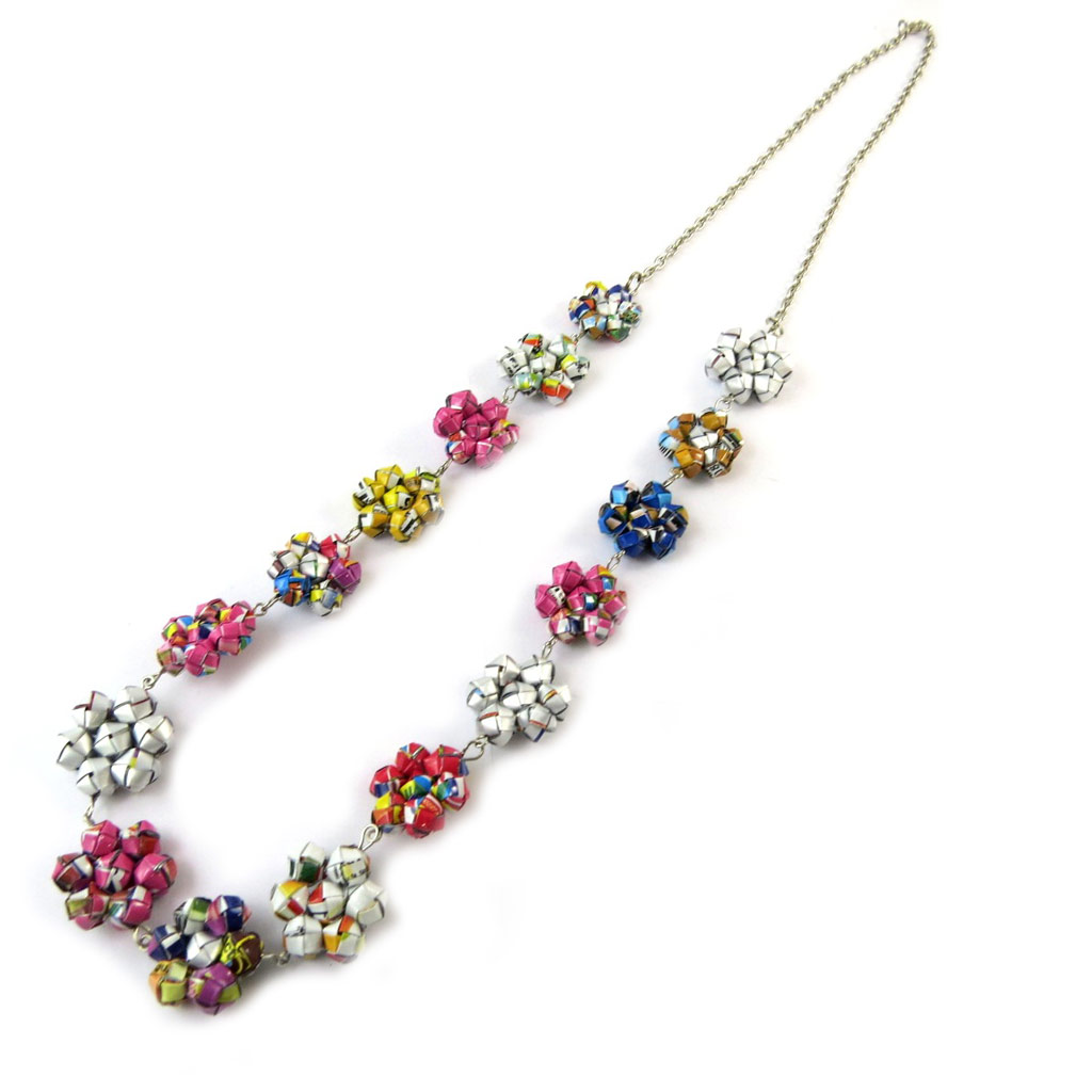 Collier sautoir artisanal cuir \'New Life\' multicolore (fait main) - [N9565]
