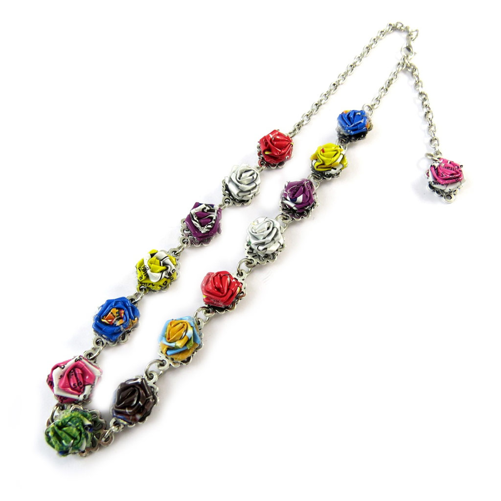 Collier artisanal cuir \'New Life\' multicolore (fait main) - [N9571]