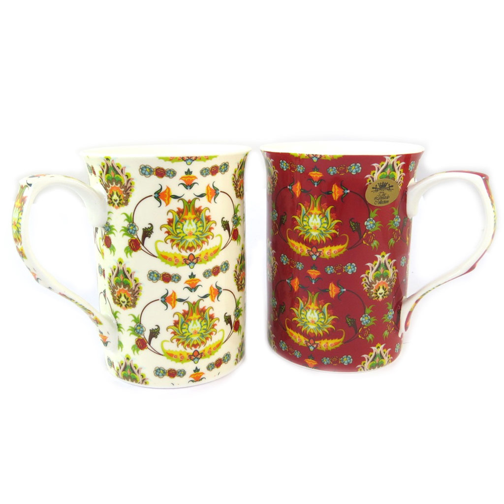 Coffret cadeau porcelaine \'Constantinople\'  beige rouge (2 mugs) - [N9643]