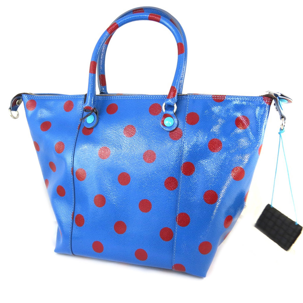 Sac cuir 3 en 1 \'Gabs\' bleu vernis (petits pois) (L) - 43x37x25 cm - [N9712]