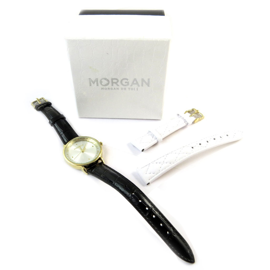 Coffret montre + bracelet \'Morgan\' noir blanc doré - [N9869]