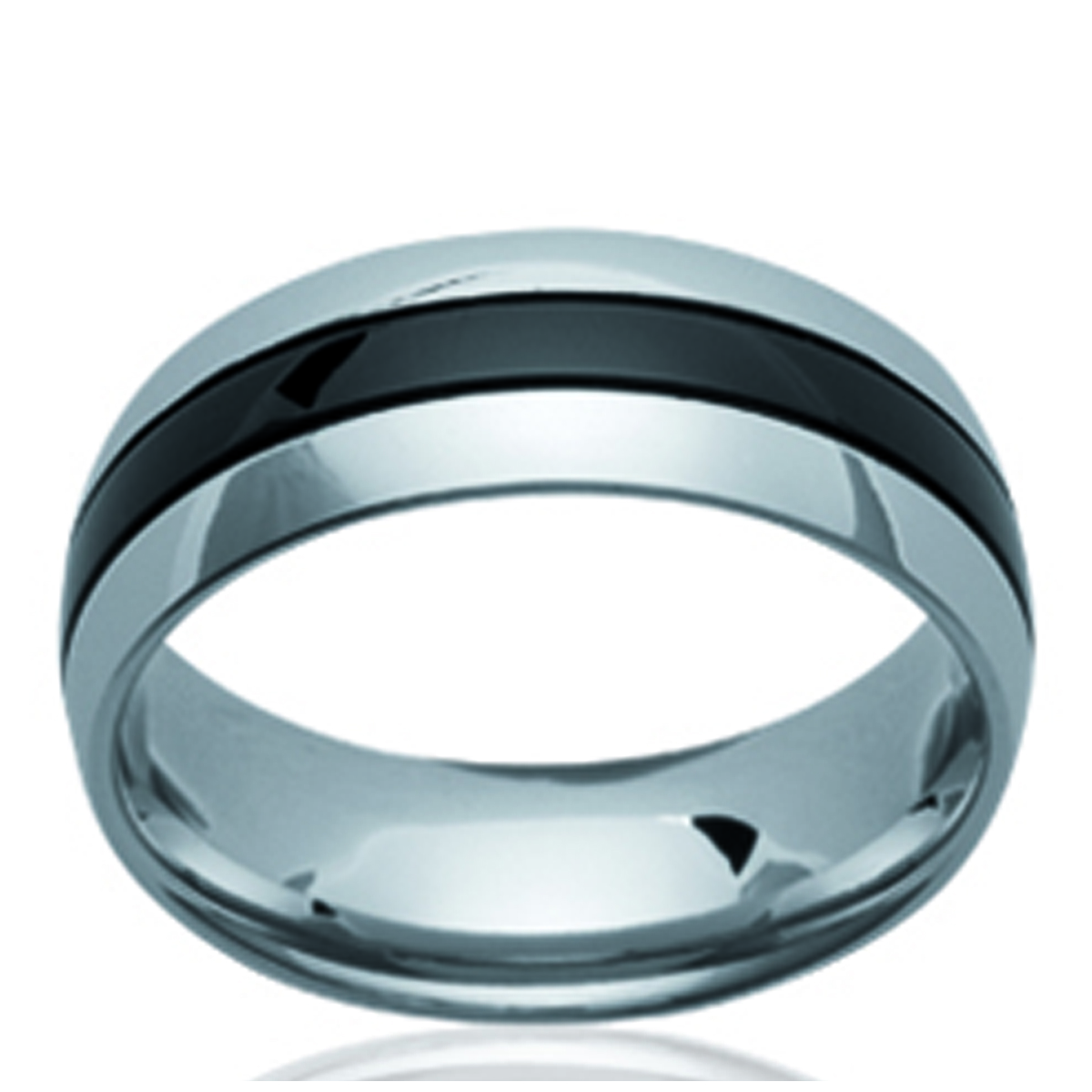 Bague alliance acier \'Peaceful\' noir argenté - 6 mm - [P0158]
