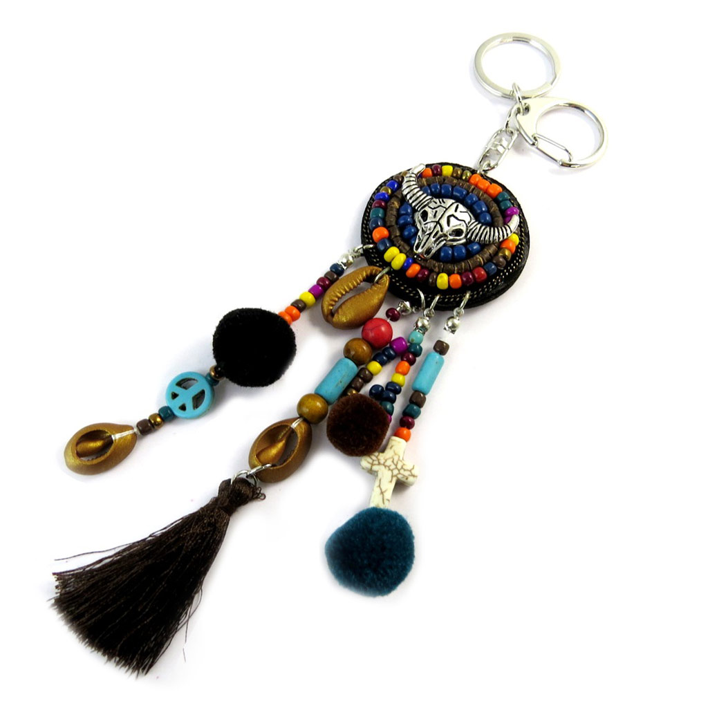 Bijoux de sac / Porte-Clés \'Navajos\' noir multicolore - 19 cm - [P0295]