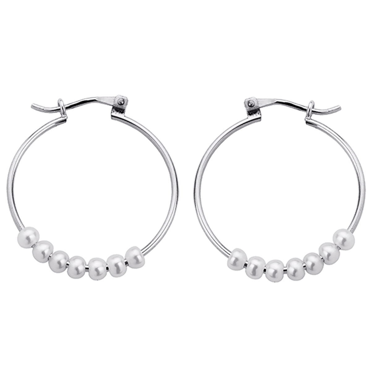 Créoles argent \'Perla\' ivoire argenté (rhodié) - 25 mm - [P0619]