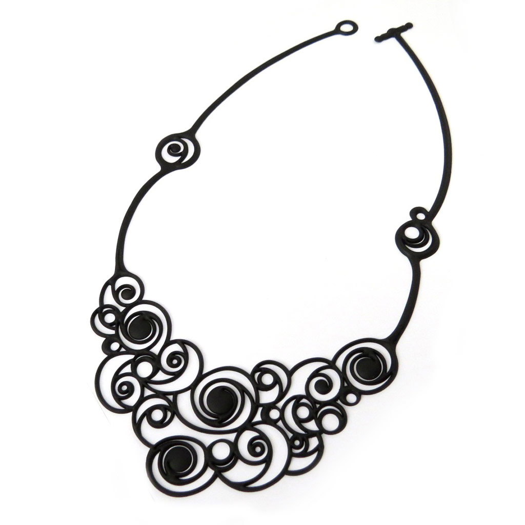 Collier Créateur \'Batucada\' noir (Spirales)  - [P0676]